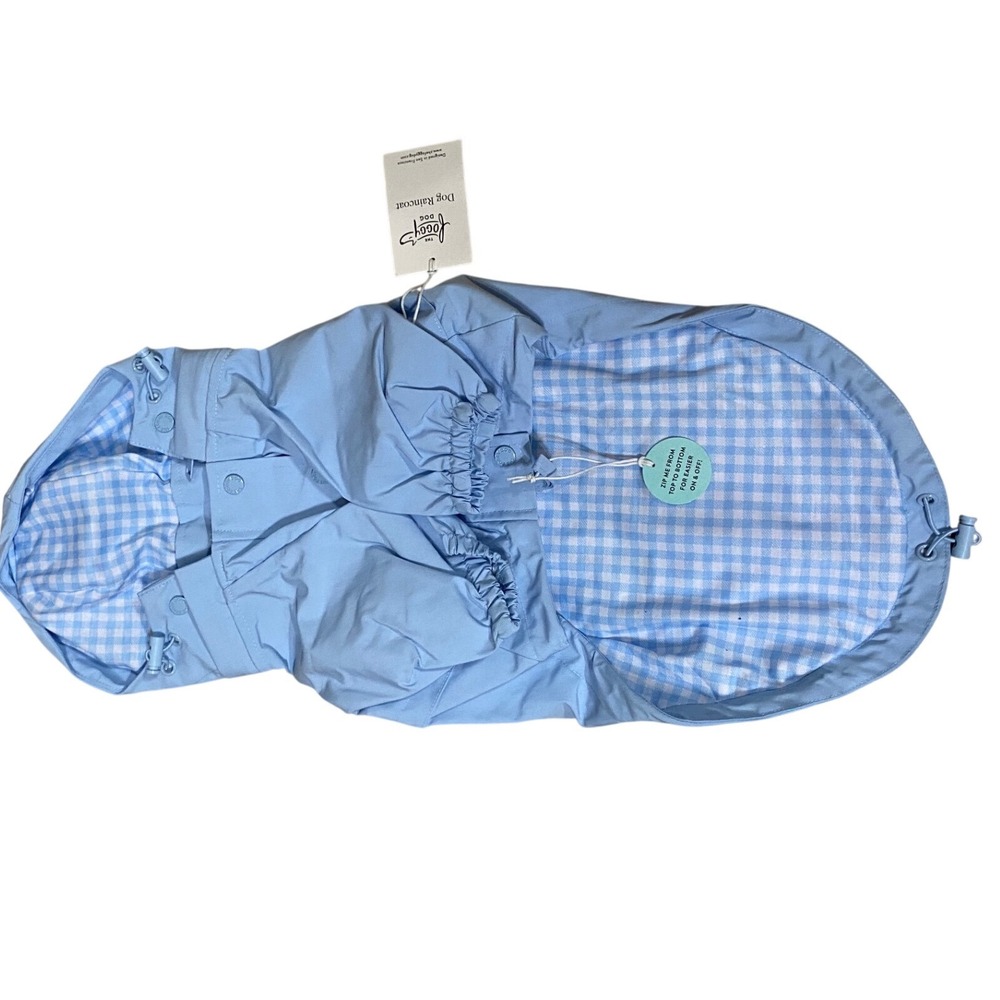 The Foggy Dog Sky Blue Dog Raincoat Gingham Lining Small JAC-00055-03 NWT - Picture 4 of 7